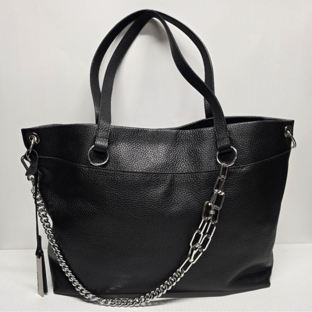 Vince Camuto Black Pebble leather ‘Liya’ tote bag with silver chain detailing
